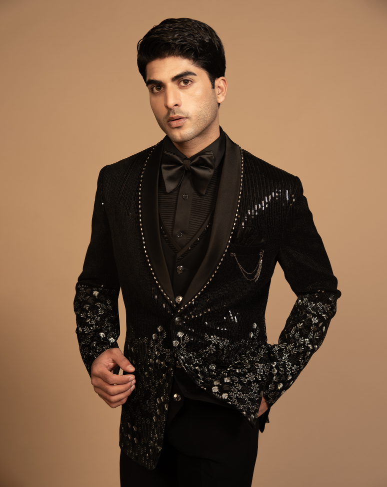 Black 2 Piece Heavy Embroidered Tuxedo