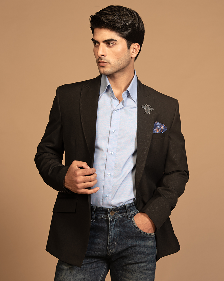 Dark Blue Self Print Blazer