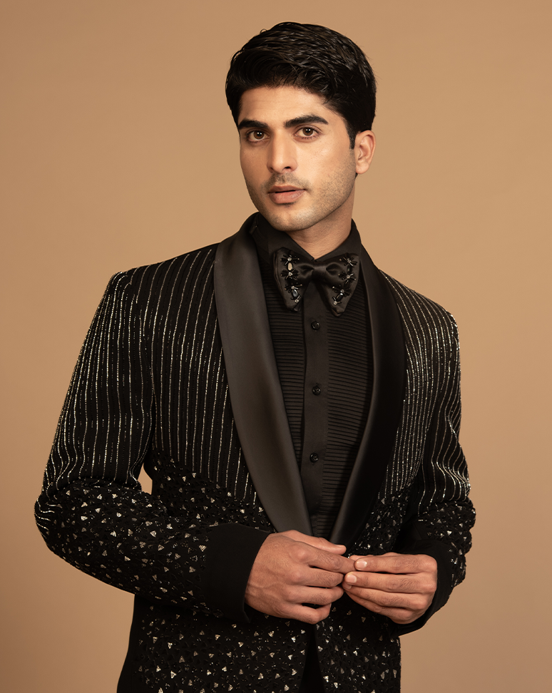 Black Embroidered  Cocktail Tuxedo