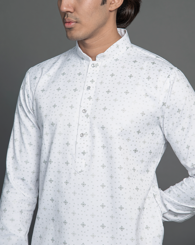 White Printed Kurta Set