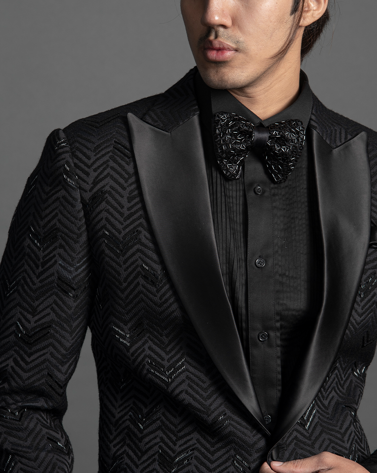 Black Embroidered Tuxedo Suit