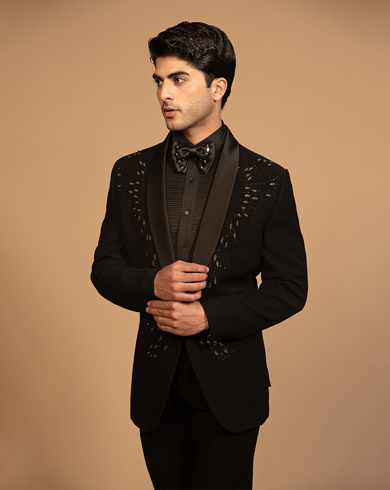 Black Cutdana Embroidered Tuxedo