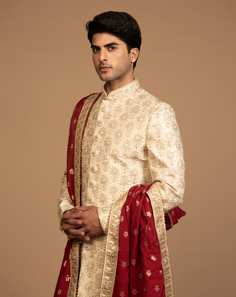 Ivory Zari Detailed Sherwani