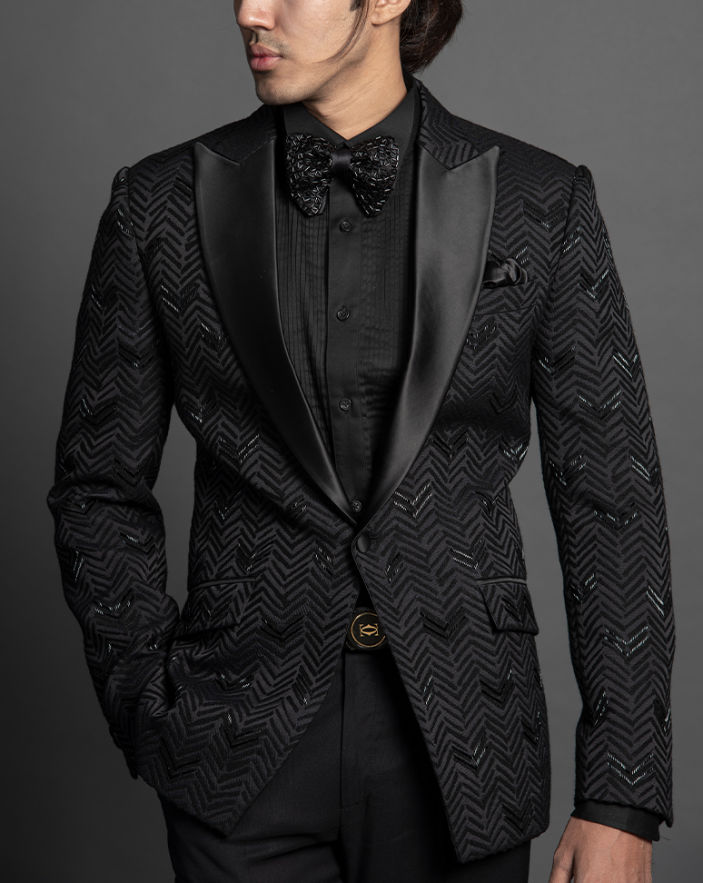 Black Embroidered Tuxedo Suit