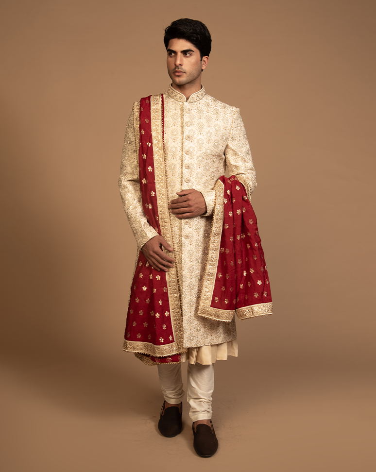 Ivory Zari Detailed Sherwani