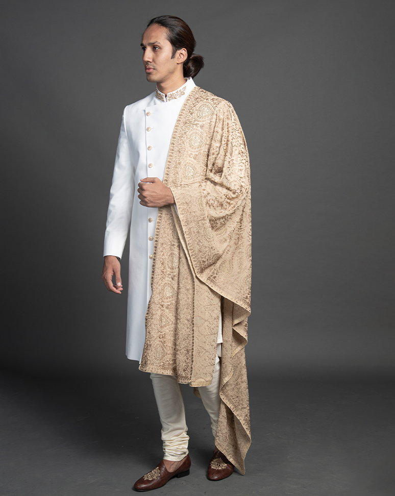 White Asymmetrical Sherwani