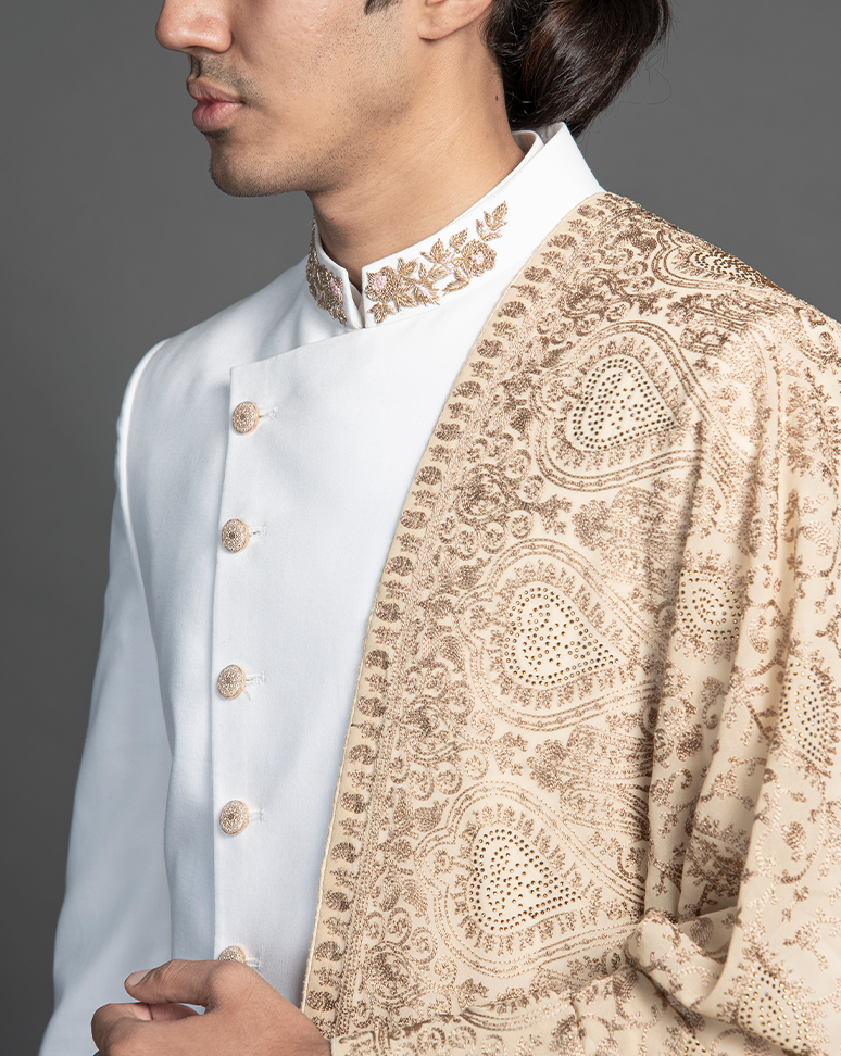 White Asymmetrical Sherwani