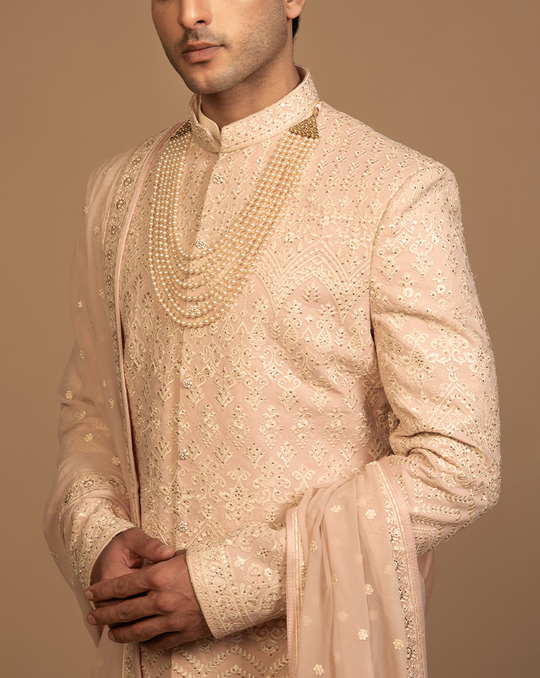 Light Pink Embroidered Sherwani