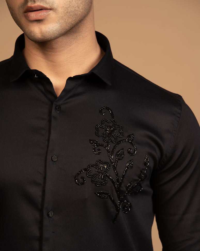 Black Cutdana Embroidered Shirt