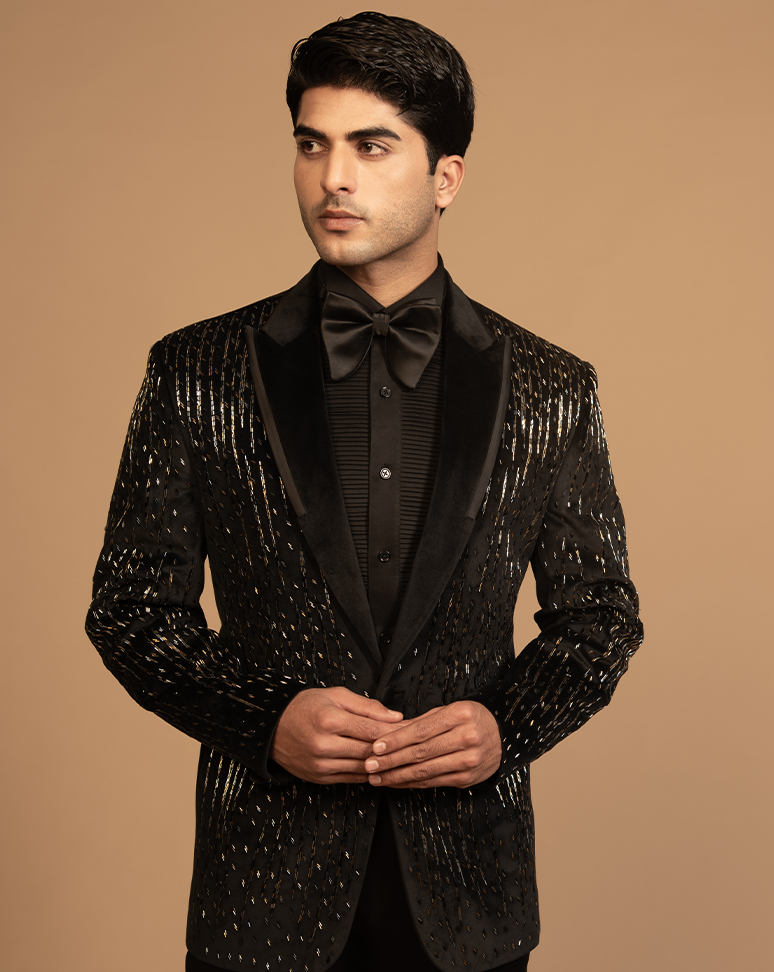 Black Sequin Embroidered Tuxedo