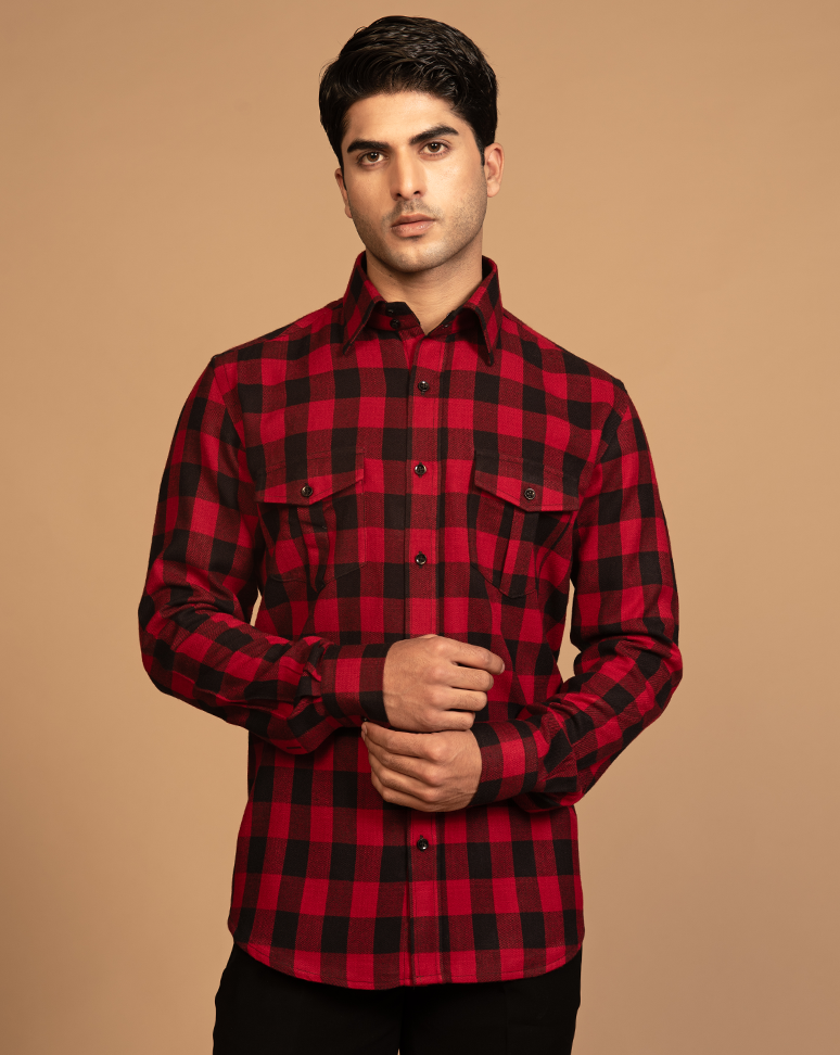 Black and Red Checkered Cotswool Shirt