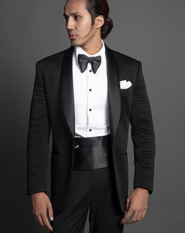 Black Quilted Tuxedo Suit