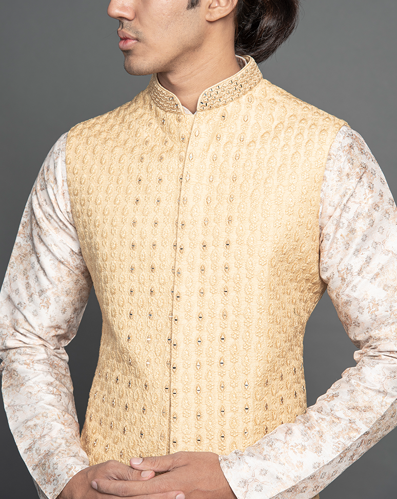 Mustard Yellow Nehru Jacket and Kurta Set