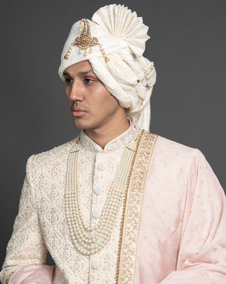 Ivory Sherwani with Multicoloured Embroidery