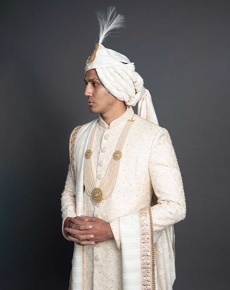 Ivory Thread Embroidered Sherwani