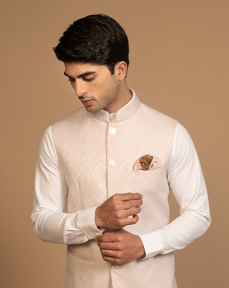 Light Pink Jacquard Nehru Jacket