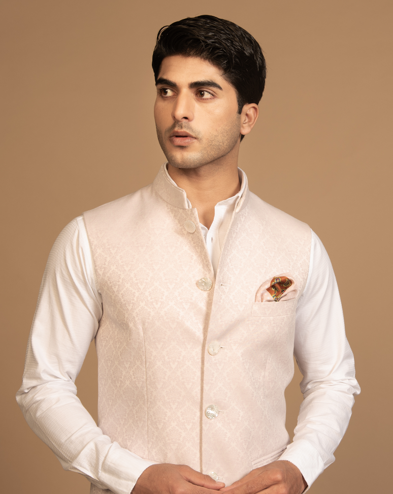 Light Pink Jacquard Nehru Jacket