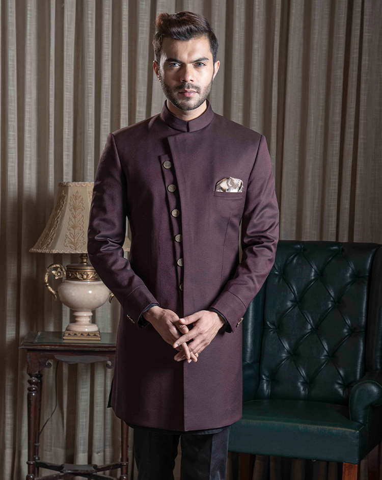 Red Tussar Indo Western Set For Men With Beaded Gilet main image 0