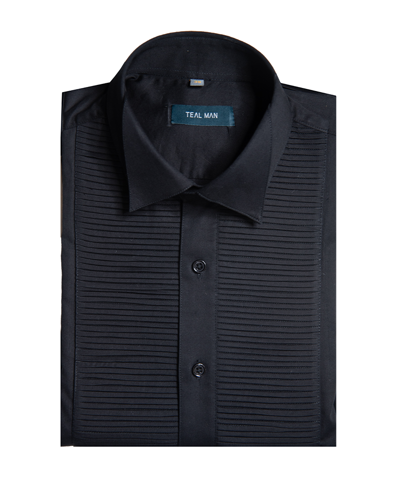 Black Pleated Tuxedo Shirt